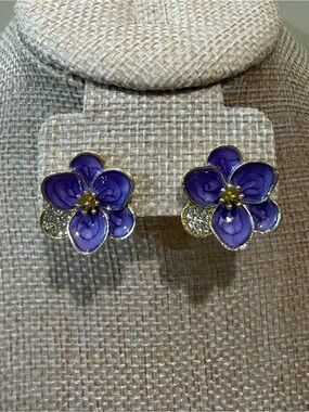 New Beautiful Purple Floral Enamel Stud Earrings